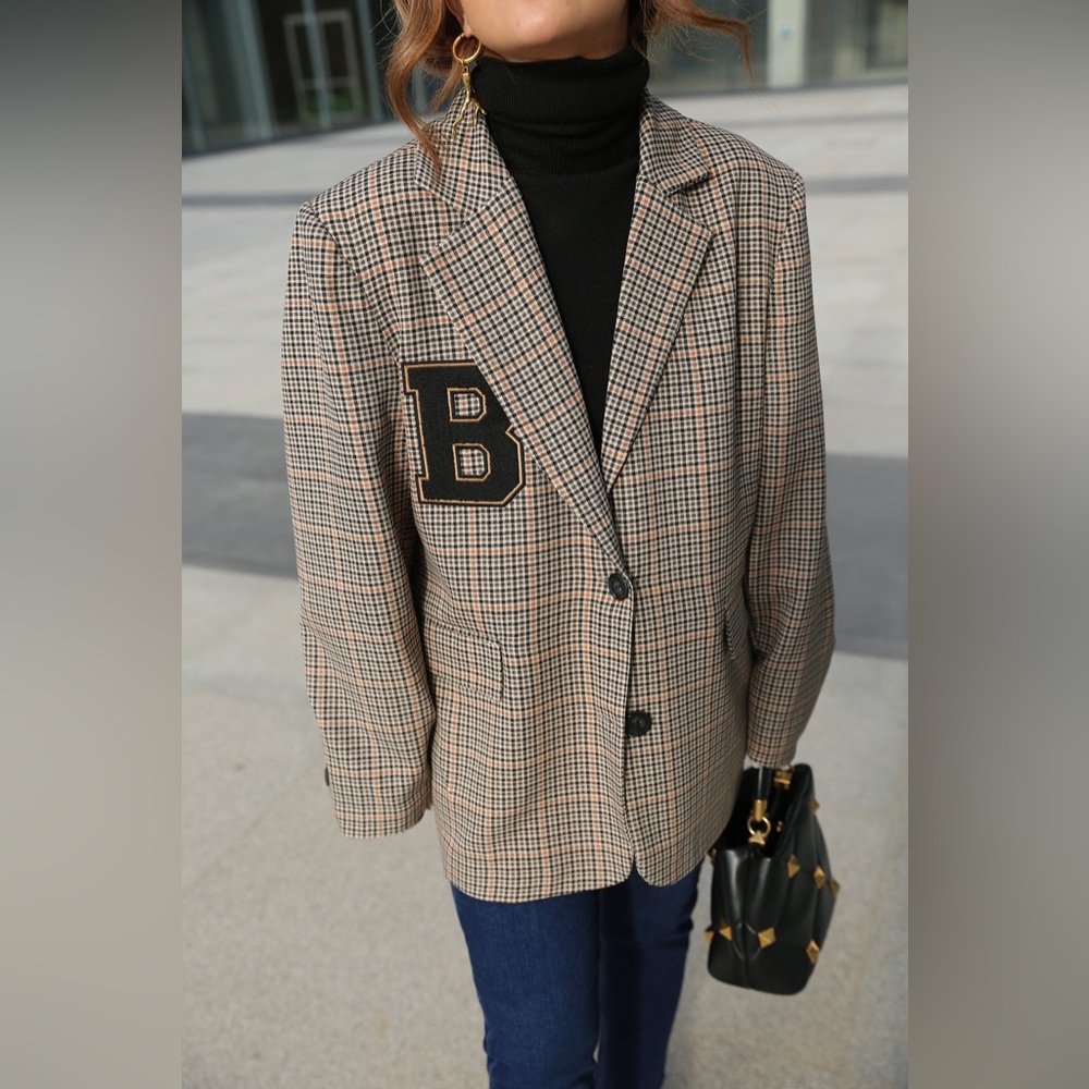 Plaid Women's Blazer with B Patch